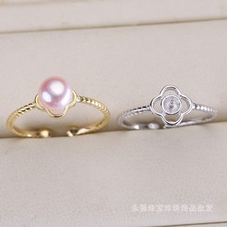 S925纯银开口可调节珍珠戒指空托简单麻花半成品手工制作手饰