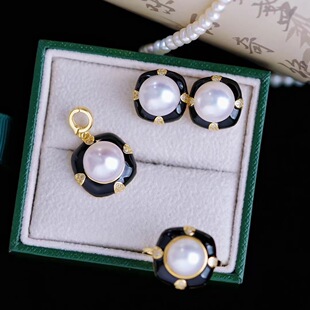 s925纯银耳钉项坠三件套配件 diy手工制作珍珠多功能吊坠戒指配件