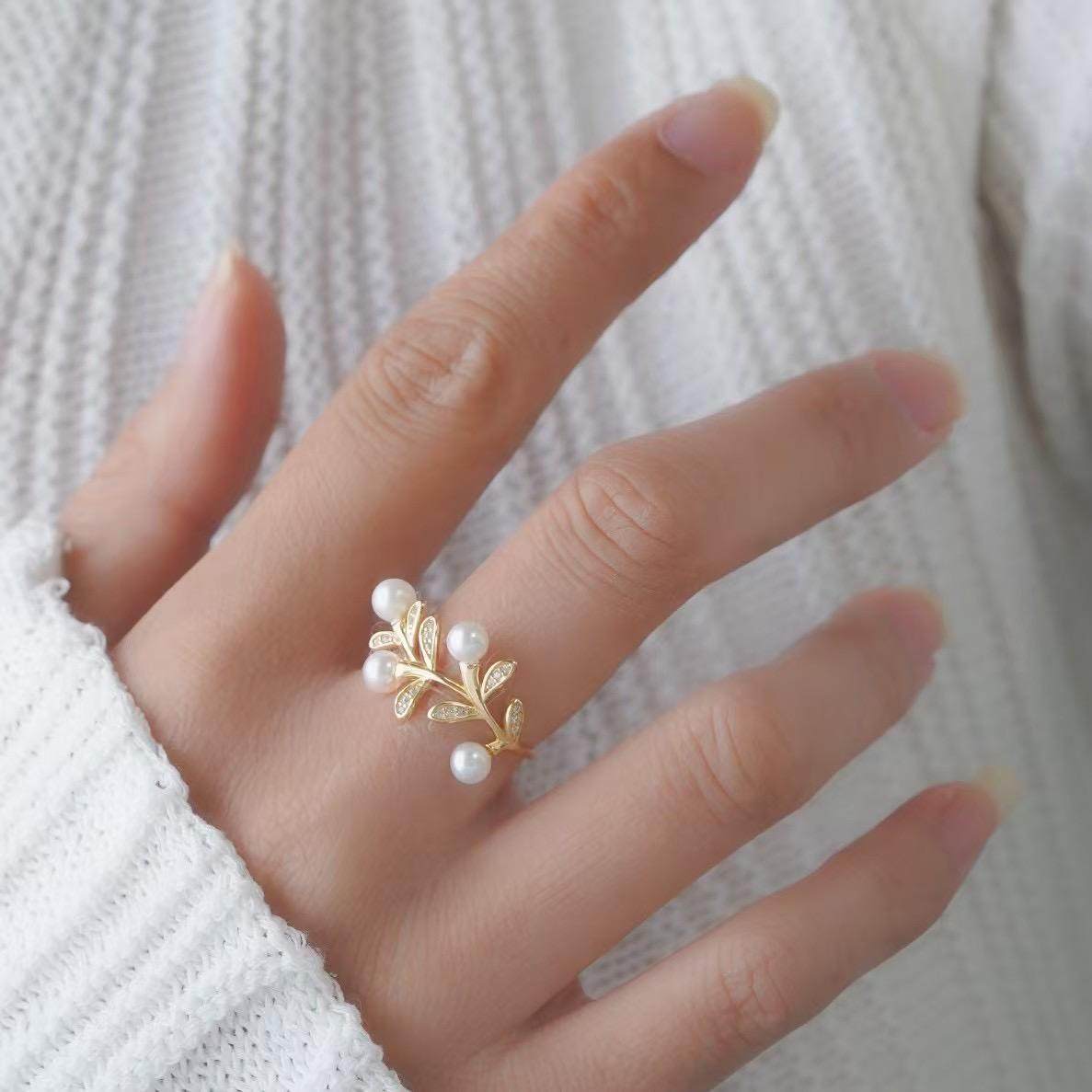 s925纯银戒指环 银饰多珠可调节珍珠戒指托DIY手工制作银配件空托