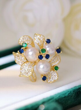 s925纯银戒指环 银饰多珠可调节珍珠戒指托 DIY手工制作银配件