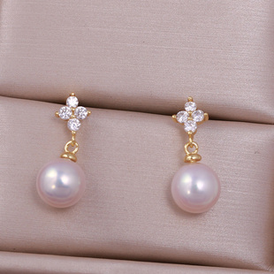 s925纯银银饰耳钉耳坠配件 珍珠饰品diy手工制作耳饰一对耳钉