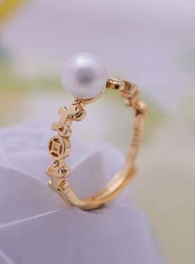 s925纯银银饰戒指配件珍珠饰品diy手工制作铜钱小马开口调节戒指