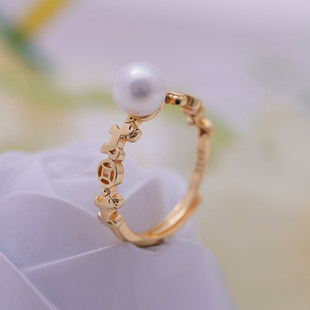 s925纯银银饰戒指配件珍珠饰品diy手工制作铜钱小马开口调节戒指