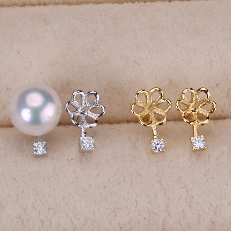 s925纯银银饰托盘耳钉配件 珍珠饰品diy手工制作耳饰一对耳钉