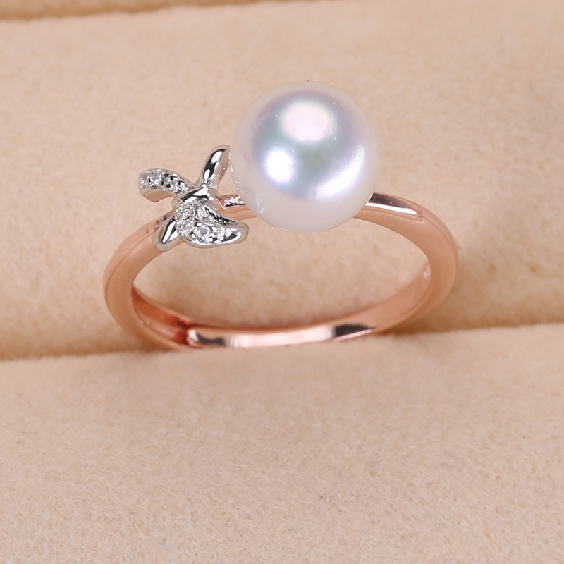 s925纯银戒指环 银饰玫瑰金开口珍珠戒指托 DIY手工制作银配件