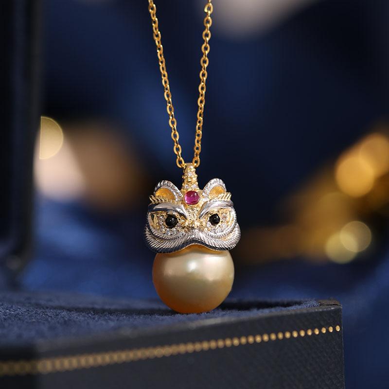 手工diy配件 s925纯银珍珠舞狮吊坠空托银饰 半成品项链坠子银托