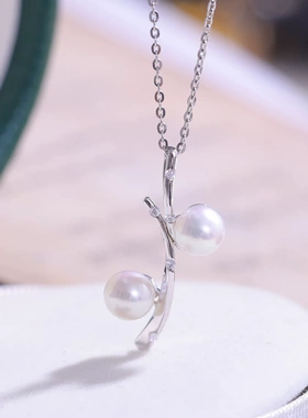 DIY手工制作珍珠项坠双珠吊坠银饰 s925纯银挂坠不含链半成品配件
