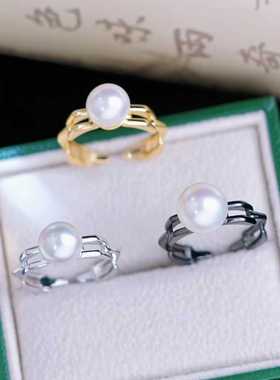 s925纯银戒指环 银饰开口可调节珍珠戒指托 DIY手工制作银配件