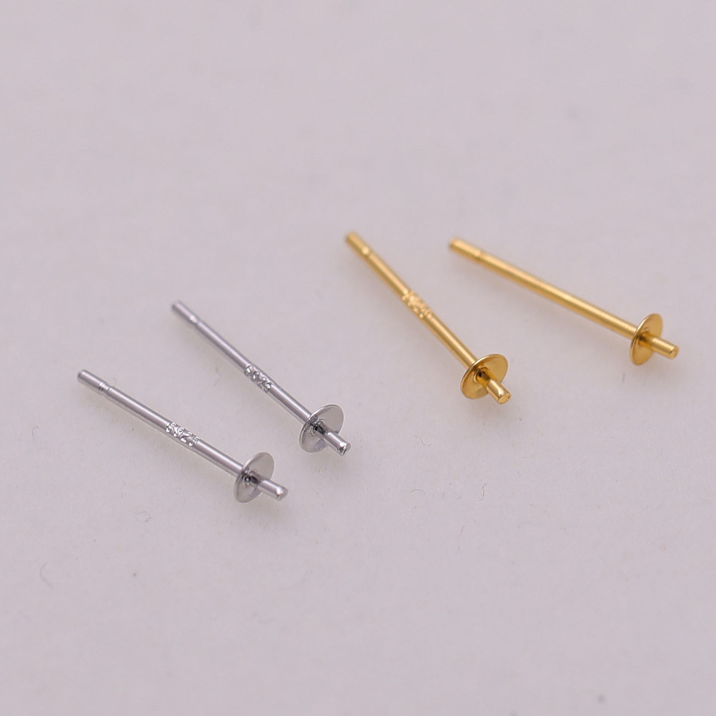 s925纯银银饰小托盘耳钉配件珍珠饰品diy手工制作耳饰半成品空托