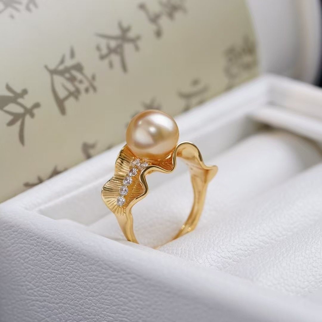 DIY手工配件S925纯银珍珠戒指空托轻奢裙摆指环戒托半成品银托