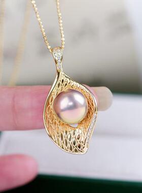 DIY手工制作珍珠项坠不含珍珠叶子吊坠银饰 s925纯银吊坠空托配件