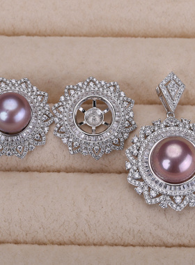 s925纯银耳钉项坠两件套配件 diy手工制作珍珠吊坠不含链配件