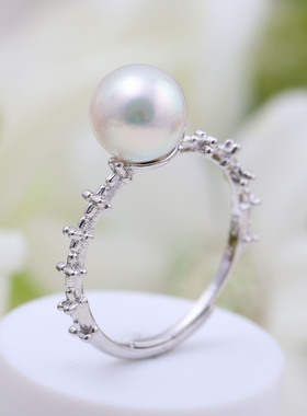 s925纯银戒指环 银饰开口仙女可调节珍珠戒指托DIY手工制作银配件