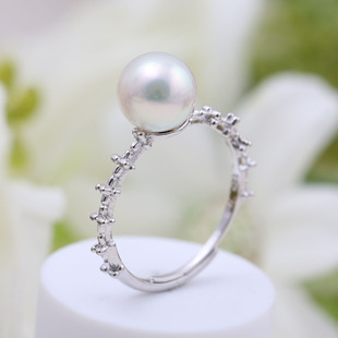 s925纯银戒指环 银饰开口仙女可调节珍珠戒指托DIY手工制作银配件