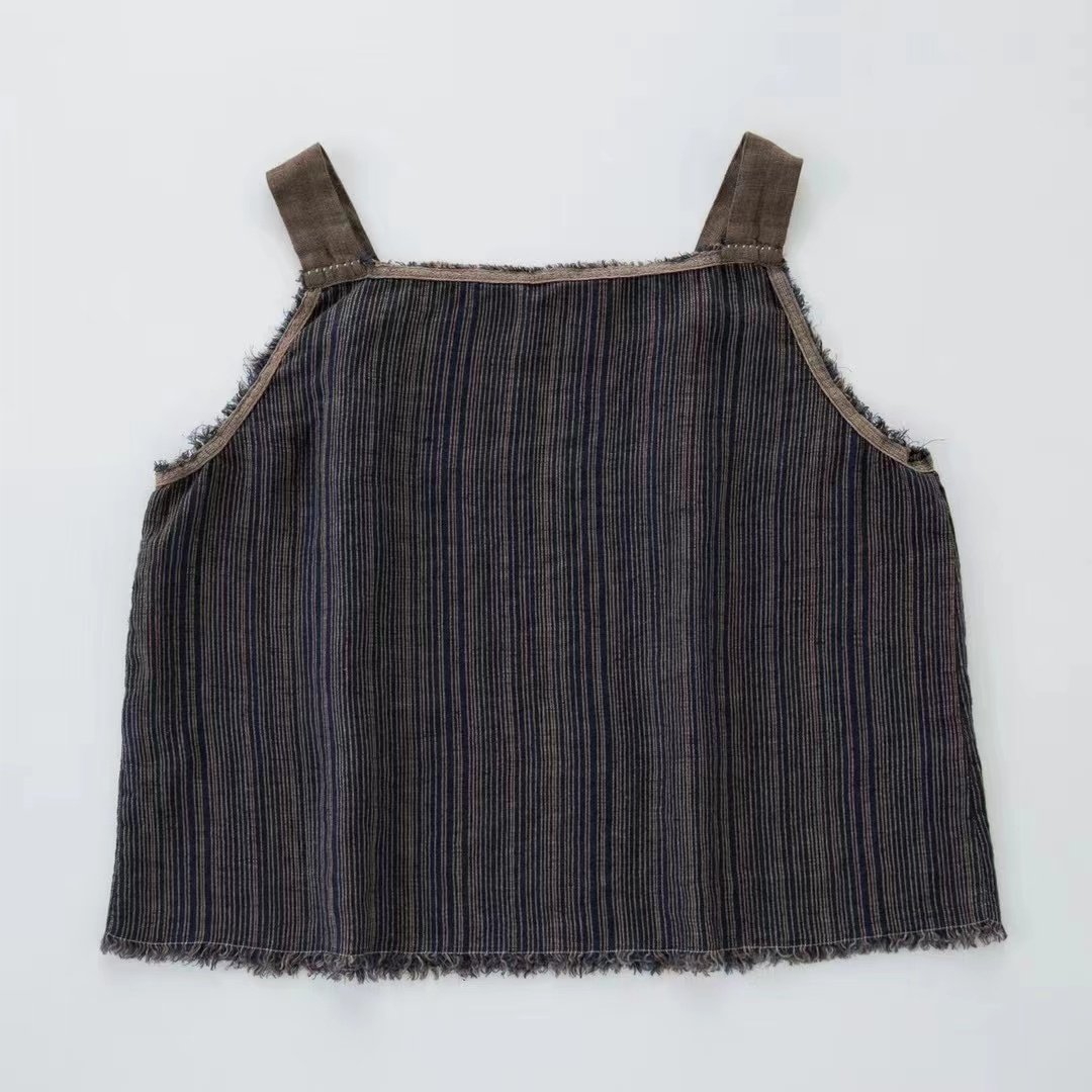 布衣分享 lt831-3 垒土 亚麻毛边复古蓝条纹背心