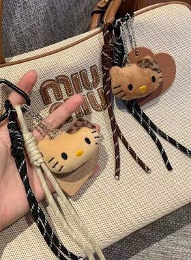 豹纹Kitty猫挂件~手作黑皮KT皮革爱心登山绳miu风包包挂饰钥匙扣
