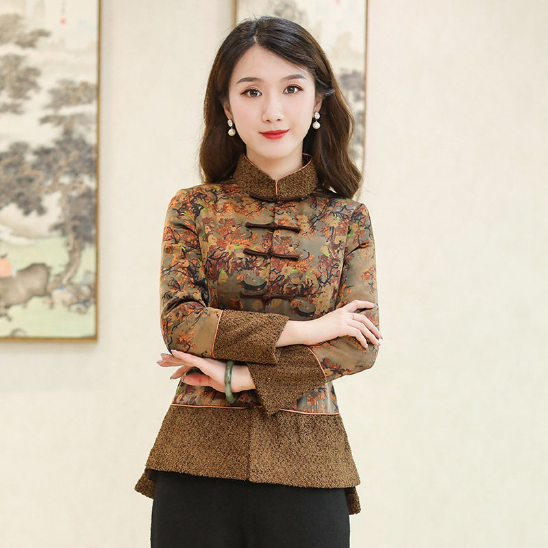 如意风冬季唐装女装中国风上衣旗袍小棉袄妈妈款茶服加厚中式女装