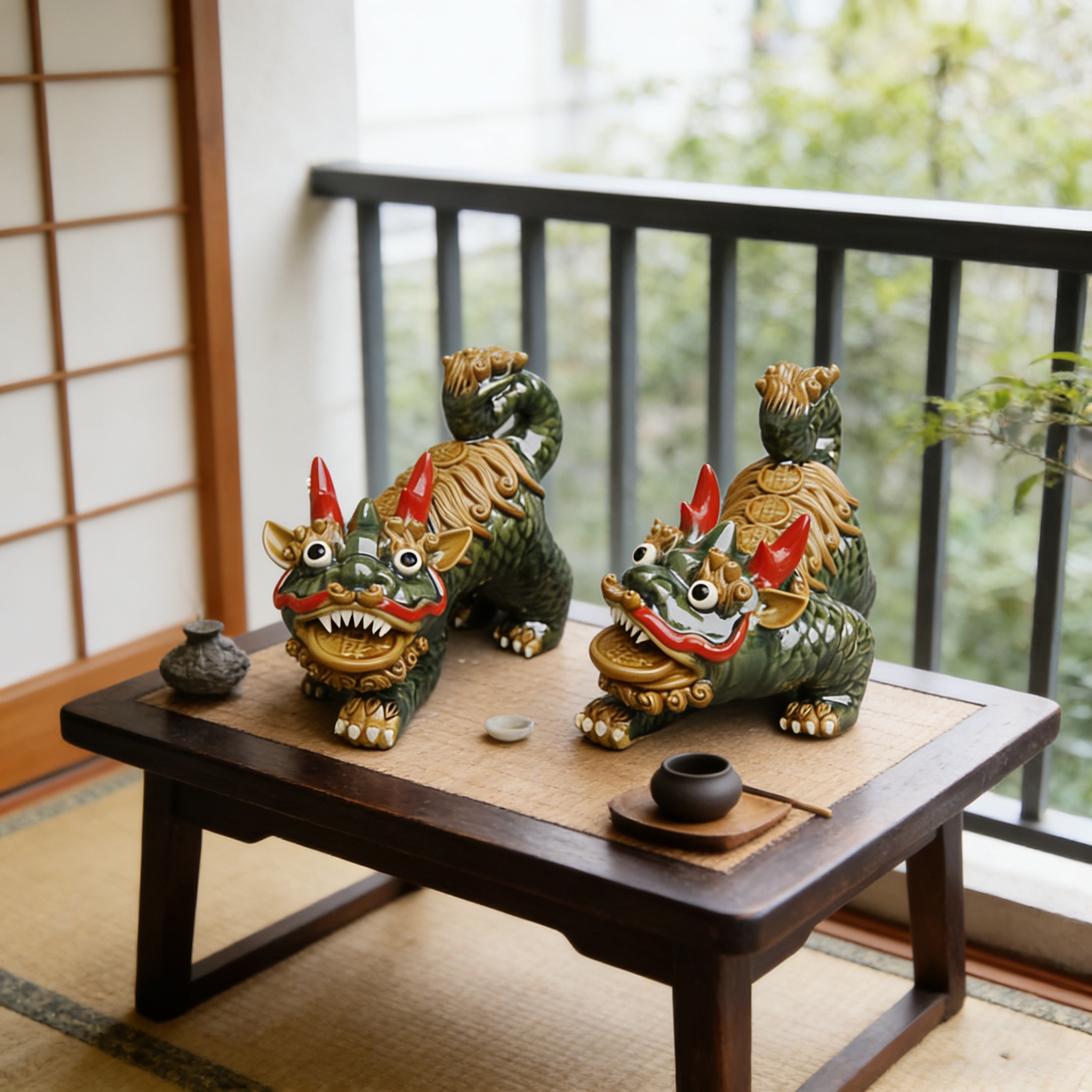 麒麟醒狮对装陶瓷摆件神兽新居家入伙开张开业门口阳台屋檐装饰品图片