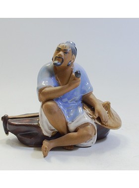 中式古代人物陶瓷耕农