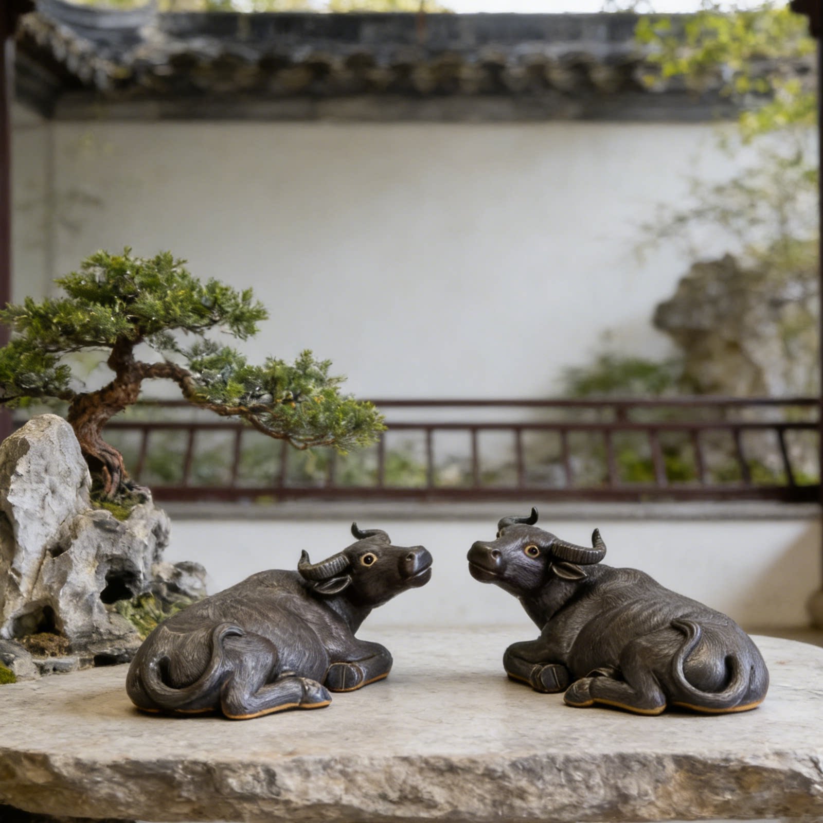 陶瓷牛风水摆件吉祥如意卧牛假山园林吉祥摆设家居动物艺术装饰品