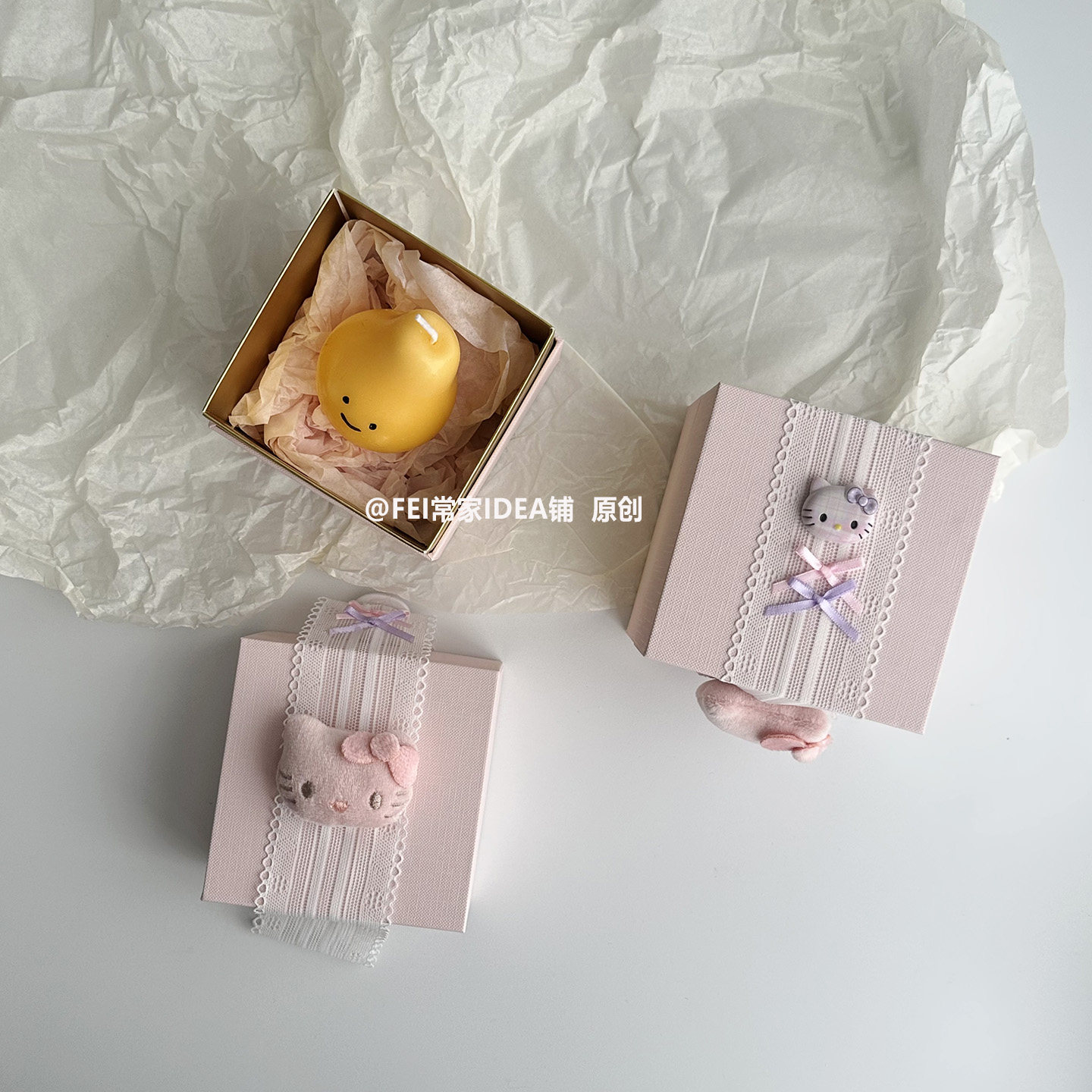 原创粉色卡通猫咪礼品盒可爱少女心小礼物香薰包装盒喜糖盒高颜值