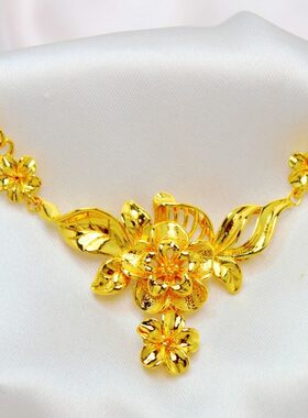 亏本清仓中式豪华花朵新娘结婚镀24K黄金色项链女款婚礼拍照仿真