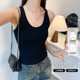 黑色U领带胸垫吊带背心女夏季 美背外穿打底上衣潮 内搭文胸一体式