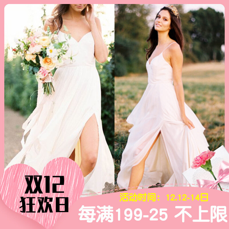 性感簡約吊帶露背裙擺開叉清新森系白色新娘禮服旅拍輕婚紗拖尾在類目 女裝/女士精品, 婚紗/旗袍/禮服, 婚紗中 - 來自Buy2taobao.com提供專業的淘寶代購服務