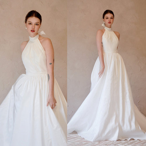 尕黛简约缎挂脖法式轻婚纱