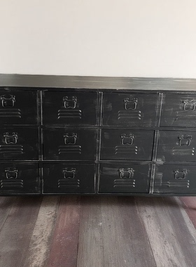 美式风格工业复古铁皮柜铁柜斗柜铁艺柜子储物柜抽屉柜边柜玄关柜