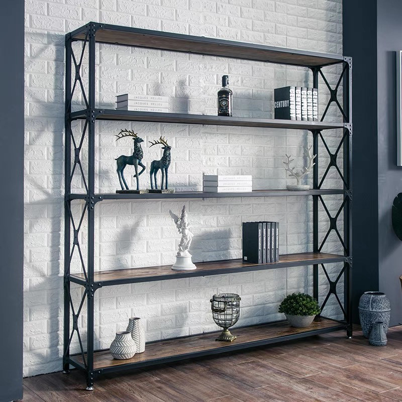 美式复古铁艺置物架落地多层收纳架客厅靠墙展示架办公室书架架子
