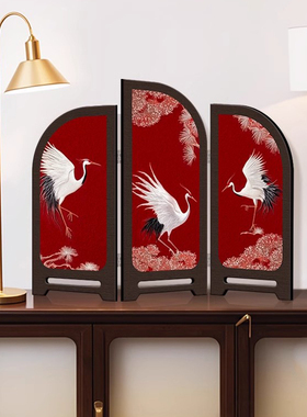 中古风仙鹤桌面屏风摆件