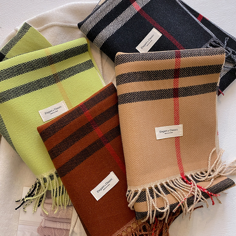 2024新款少女风森系撞色秋冬季双面仿羊绒围巾冬季高级感保暖披肩