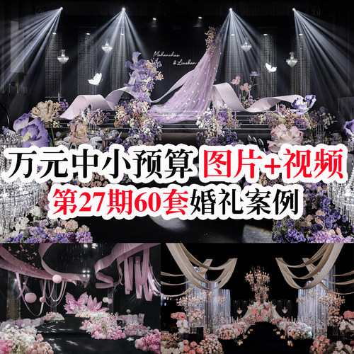热门万元内中小预算酒店纱幔布艺婚礼婚庆布置视频和配套图片素材