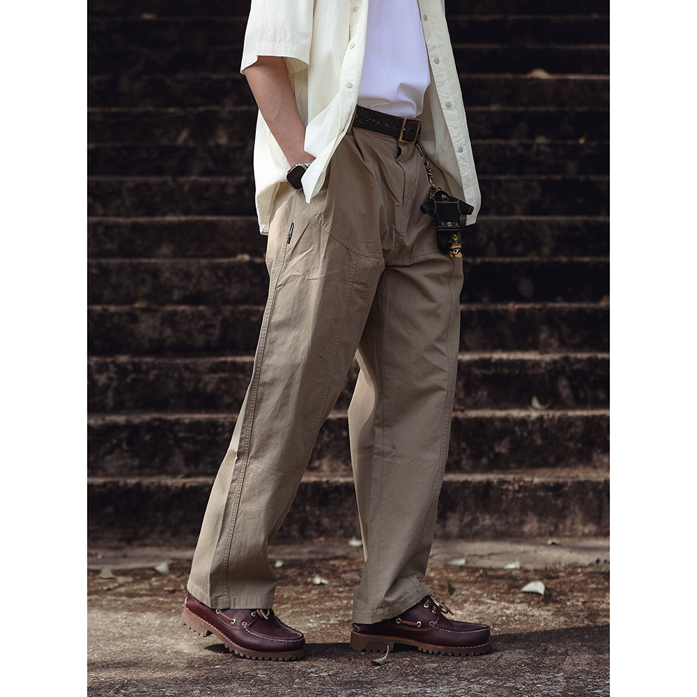 新款日系复古宽松双褶休闲裤时尚