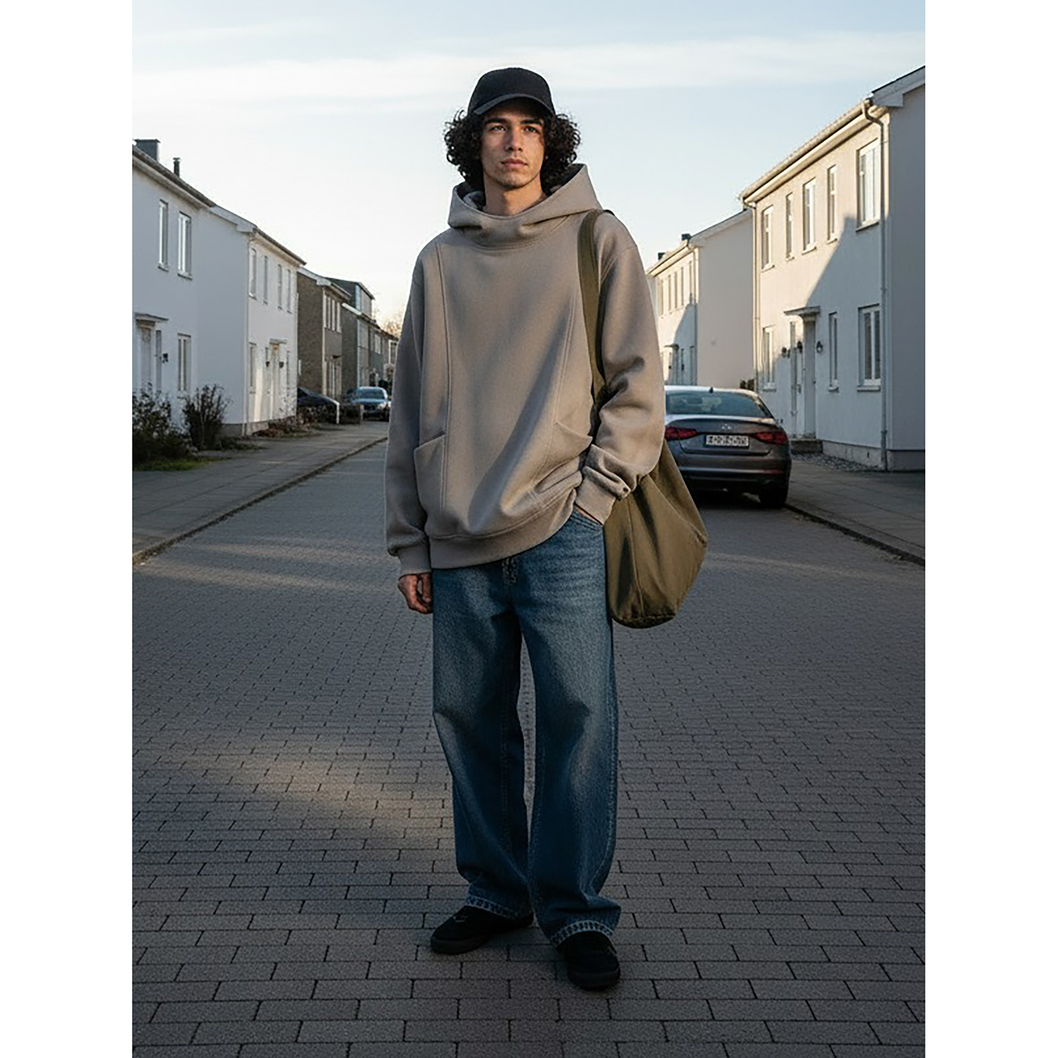 Olliesnap美式宽松纯色连帽卫衣