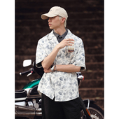 snap2025夏季 新款 夏威夷风棉麻古巴领满印短袖 ollie 衬衫 男女衬衣