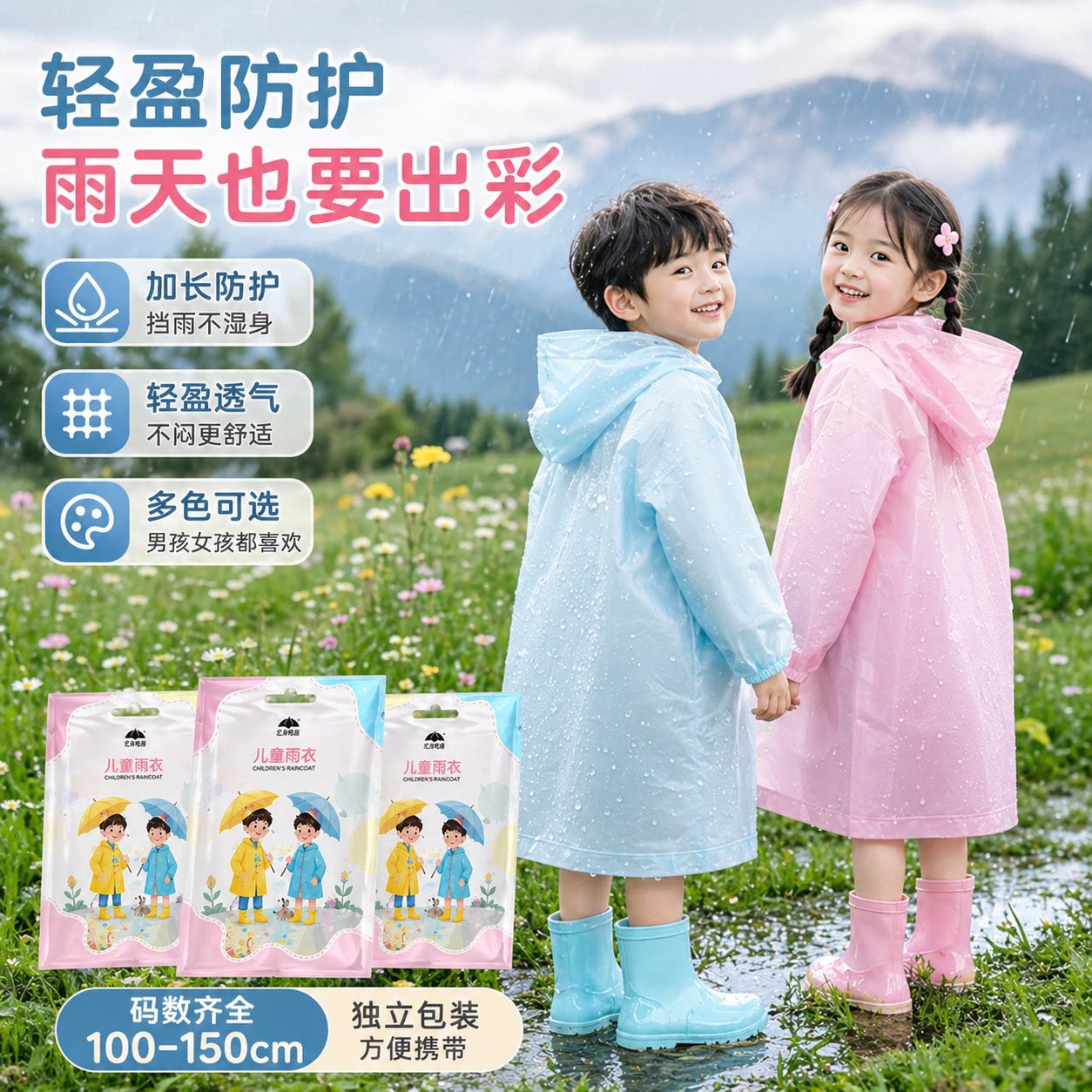 EVA儿童雨衣环保轻便防暴雨男女童幼儿园全身防水无异味加厚雨披