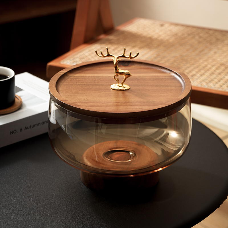 实木干果零食玻璃果盘