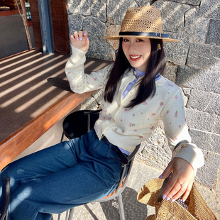春日小白花 外套打底衫 碎冰玫瑰修身 女甜妹开衫 针织衫 heidy海蒂
