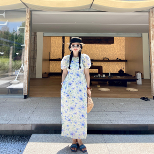 heidy海蒂 长裙 高工立体剪裁植物印染苎麻绑带花朵连衣裙改良中式