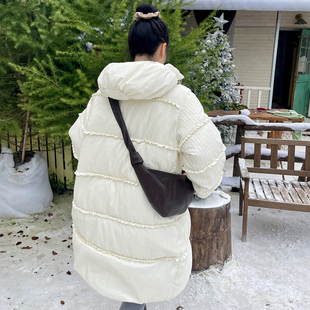 heidy海蒂 工艺褶皱三防面料荷叶边90白鹅绒长款羽绒服女冬季保暖