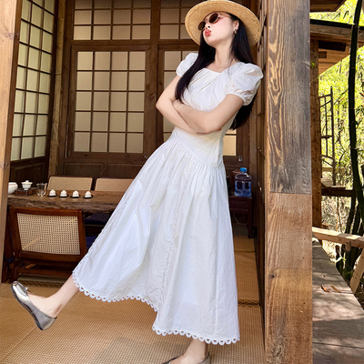 heidy海蒂通勤长裙100棉纯色短袖