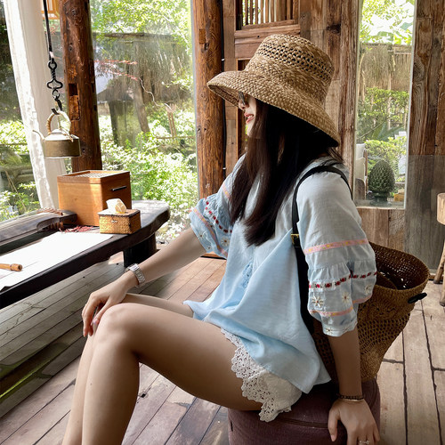 HEIDY海蒂夏季新品刺绣短袖衬衫