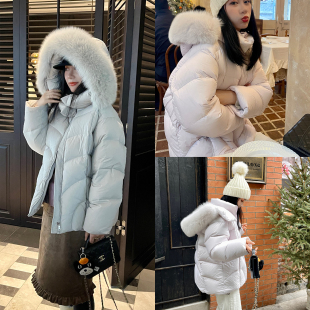 heidy海蒂 厚绒泡芙感90白鹅绒羽绒服女狐狸毛领过臀连帽羽绒服