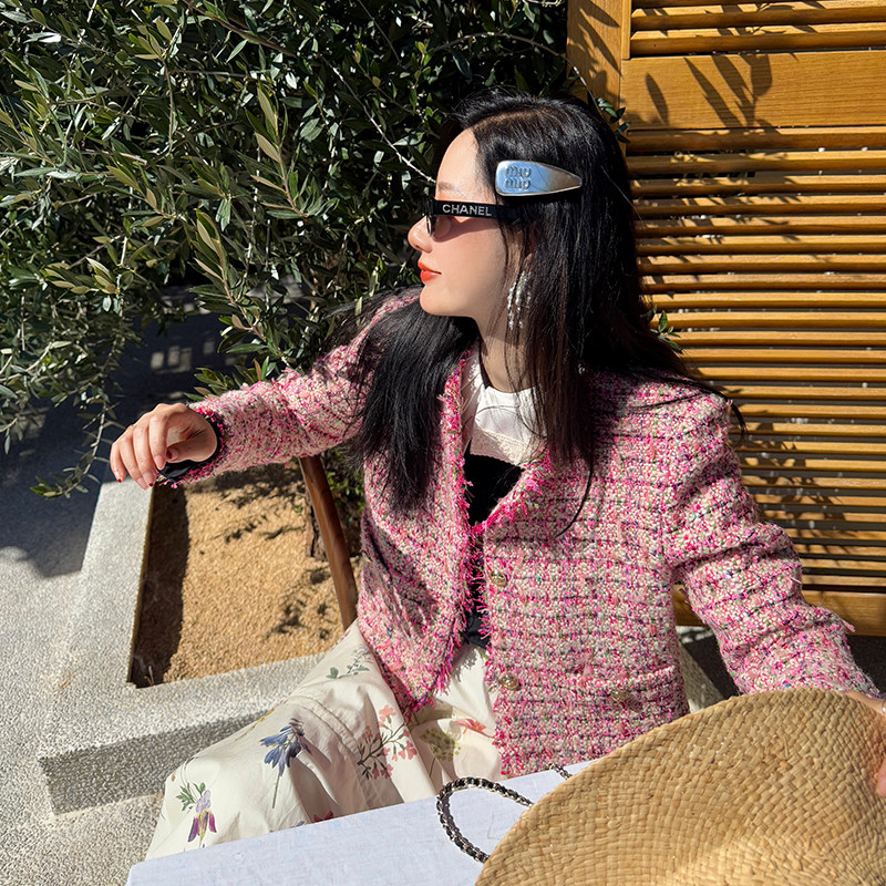 heidy海蒂 法式海棠花 粉色粗花呢小香风外套女秋季毛呢短外套,女装/女士精品,短外套,淘宝优惠券,粉丝福利购,淘宝优惠卷