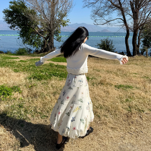 heidy海蒂 大碎花棉感显廋灯笼半裙2026春秋系带百搭半身长裙 法式