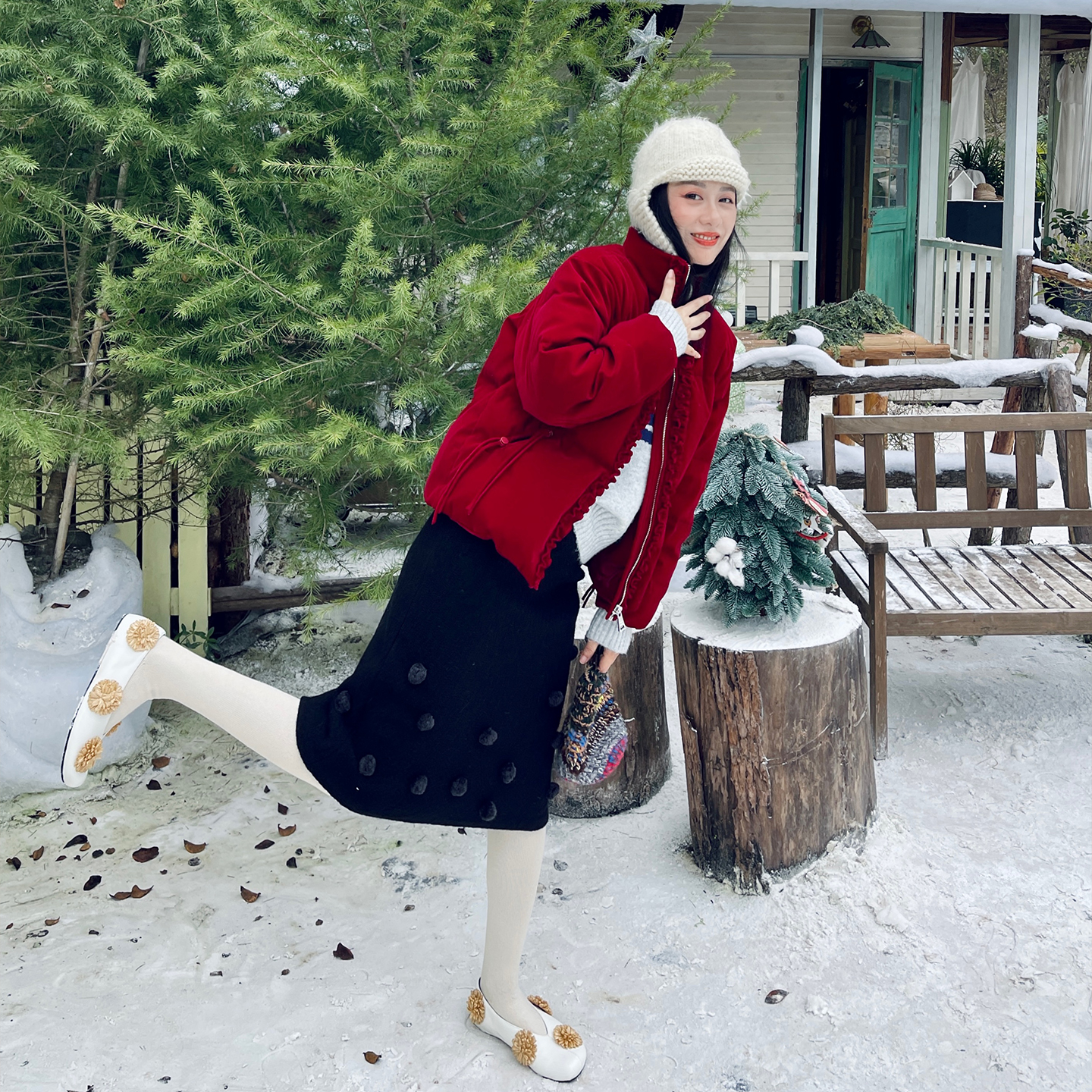 heidy红色丝绒羽绒服90白鹅绒