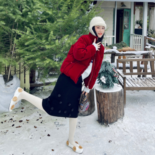 heidy海蒂 新年宏图 90鹅绒填充暗红丝绒轻感短款羽绒服女新款冬