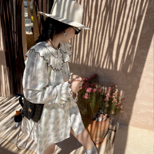 heidy海蒂 裙 100棉提花活性印花撞色刺绣边连衣裙娃娃裙宽松衬衫